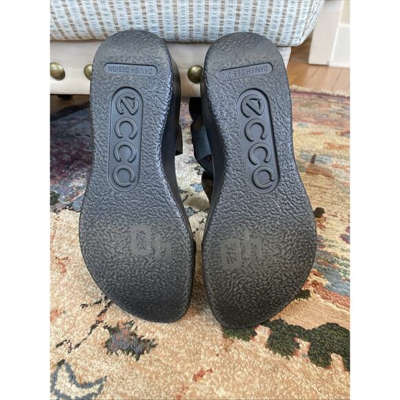 ECCO Flowt Wedge LX Leather Sandals Black 40 US 9 9.5 Danish Comfort - Picture 12 of 12